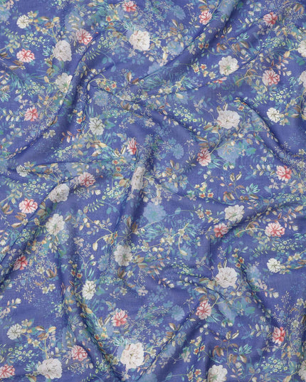 Royal Blue Base Multicolor Floral Garden Printed Cotton Lawn Fabric, 110 Cms Width, Made in India-D23651 Regal Fabrics