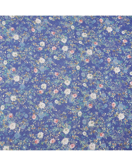 Royal Blue Base Multicolor Floral Garden Printed Cotton Lawn Fabric, 110 Cms Width, Made in India-D23651 Regal Fabrics