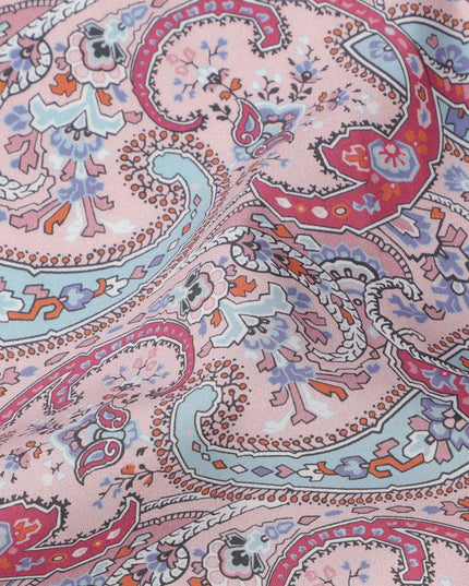 Dusty Pink Base Red & Blue Paisley Motif Printed Cotton Lawn Fabric, 140 Cms Width, Made in Slovakia-D23652
