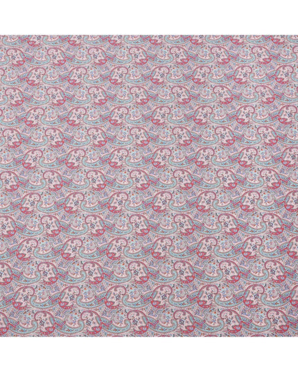 Dusty Pink Base Red & Blue Paisley Motif Printed Cotton Lawn Fabric, 140 Cms Width, Made in Slovakia-D23652