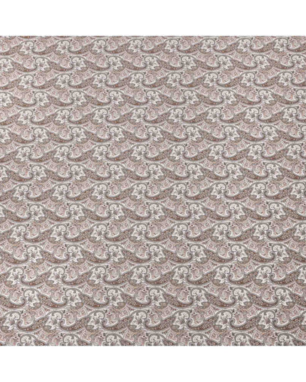 Ivory Base Brown & Grey Paisley Design Printed Cotton Lawn Fabric, 140 Cms Width, Made in Slovakia-D23653
