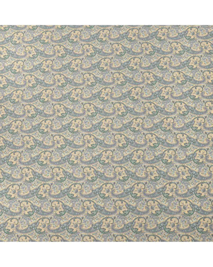 Beige Base Green & Lavender Paisley Printed Cotton Lawn Fabric, 140 Cms Width, Made in Slovakia-D23654