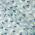 Mint Green Base White & Blue Floral Digital Printed Cotton Lawn Fabric, 140 Cms Width, Made in Slovakia-D23655