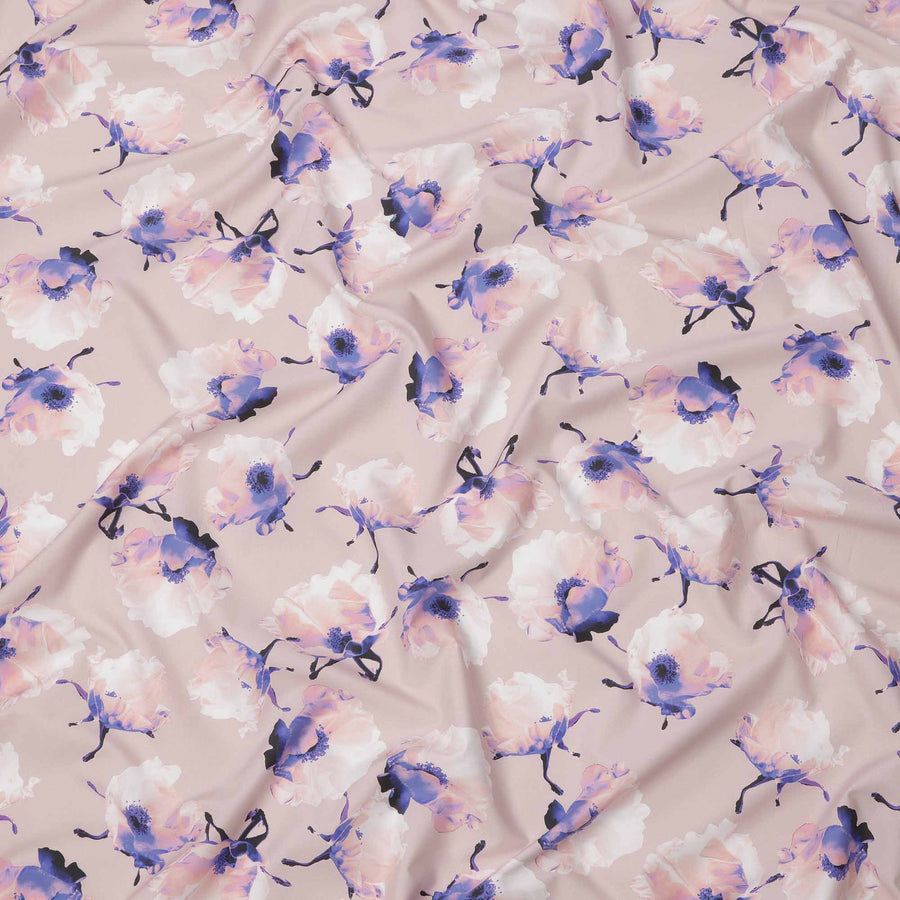 Blush Pink Base Purple & White Floral Digital Printed Cotton Lawn Fabric, 140 Cms Width, Made in Slovakia-D23656