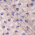 Blush Pink Base Purple & White Floral Digital Printed Cotton Lawn Fabric, 140 Cms Width, Made in Slovakia-D23656
