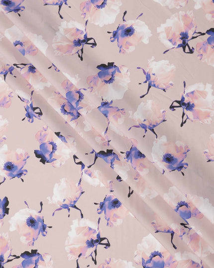 Blush Pink Base Purple & White Floral Digital Printed Cotton Lawn Fabric, 140 Cms Width, Made in Slovakia-D23656