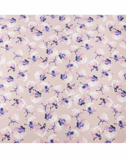 Blush Pink Base Purple & White Floral Digital Printed Cotton Lawn Fabric, 140 Cms Width, Made in Slovakia-D23656