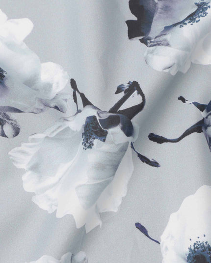 Cool Grey Base White & Charcoal Floral Digital Printed Cotton Lawn Fabric, 140 Cms Width, Made in Slovakia-D23657