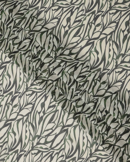 قماش فوال قطني بقاعدة عاجية، مطبوع عليه أوراق زيتونية وسوداء تجريدية، عرض 140 سم، صنع في سلوفاكيا - D23658