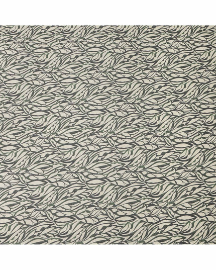 قماش فوال قطني بقاعدة عاجية، مطبوع عليه أوراق زيتونية وسوداء تجريدية، عرض 140 سم، صنع في سلوفاكيا - D23658