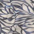 Ivory Base Blue & Charcoal Abstract Leaf Printed Cotton Voile Fabric, 140 Cms Width, Made in Slovakia-D23659
