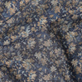 Navy Blue Base Beige & Muted Green Micro Floral Printed Cotton Voile Fabric, 140 Cms Width, Made in Slovakia-D23661