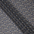 Navy Blue Base Beige & Muted Green Micro Floral Printed Cotton Voile Fabric, 140 Cms Width, Made in Slovakia-D23661