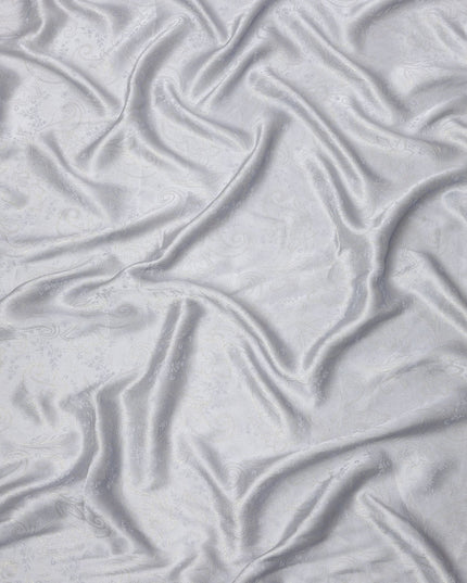 Silver Floral Self-Patterned Silk Satin Fabric, Width 140 Cms, Made in India-D23895