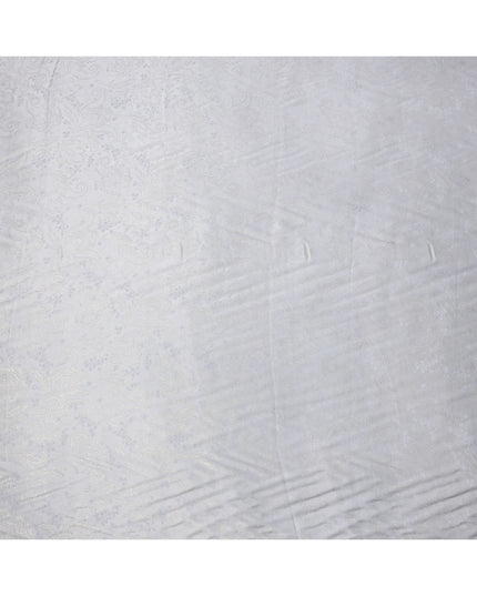 Silver Floral Self-Patterned Silk Satin Fabric, Width 140 Cms, Made in India-D23895