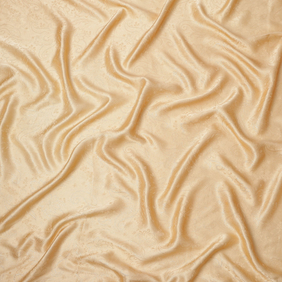 Peach Floral Self-Patterned Silk Satin Fabric, Width 140 Cms, Made in India-D23896