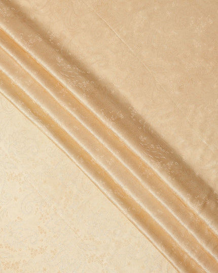 Peach Floral Self-Patterned Silk Satin Fabric, Width 140 Cms, Made in India-D23896