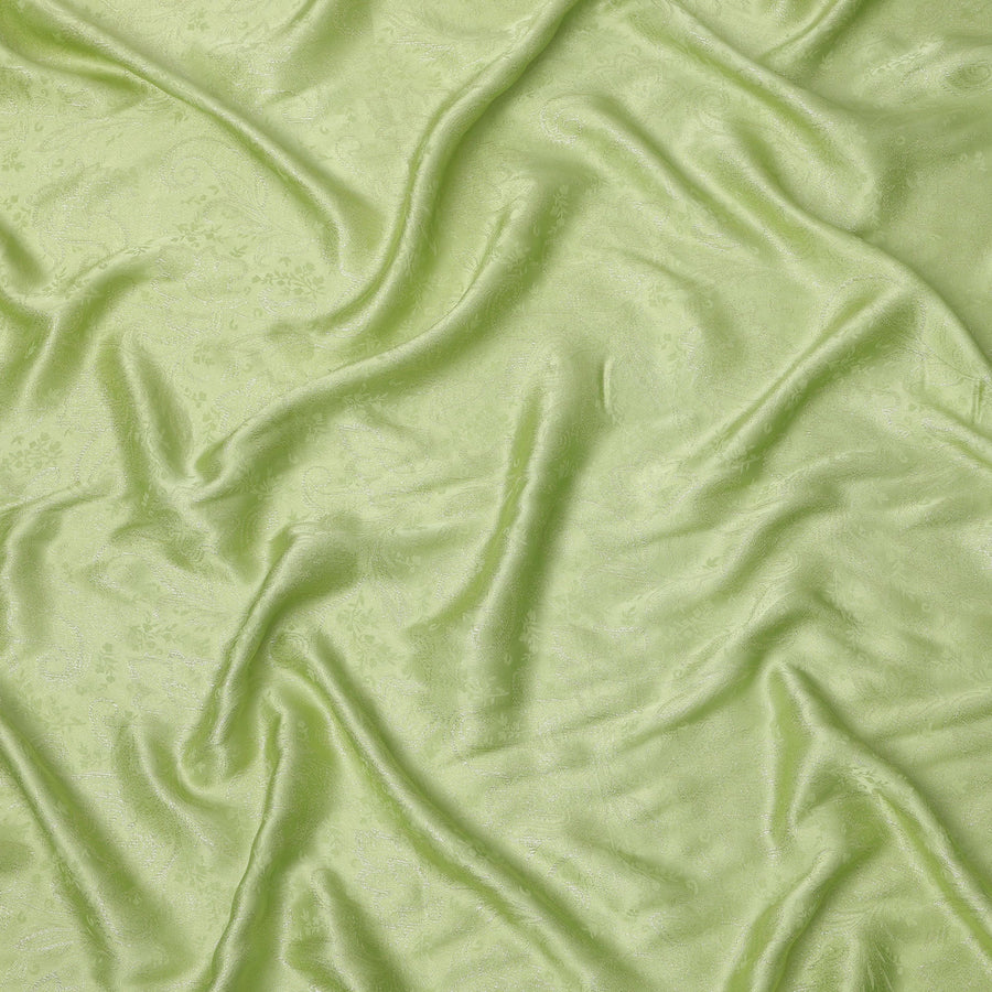 Pistachio Green Floral Self-Patterned Pure Silk Satin Fabric, Width 140 Cms, Made in India-D23897