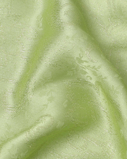 Pistachio Green Floral Self-Patterned Pure Silk Satin Fabric, Width 140 Cms, Made in India-D23897