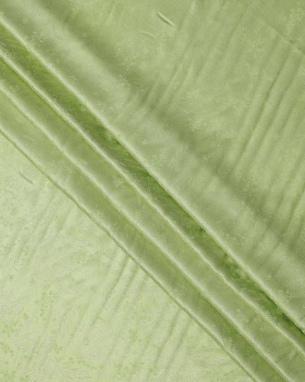 Pistachio Green Floral Self-Patterned Pure Silk Satin Fabric, Width 140 Cms, Made in India-D23897