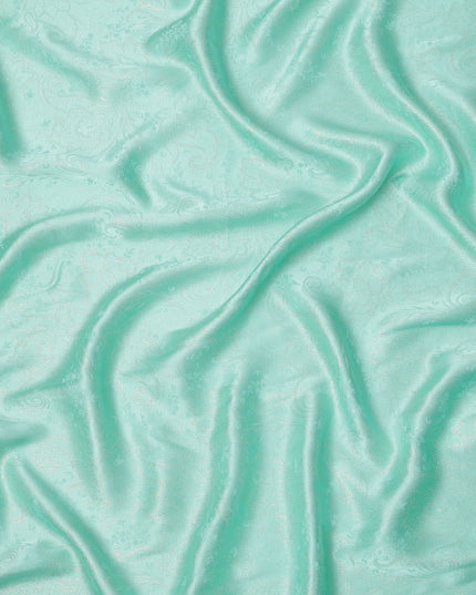 Mint Green Paisley Floral Self-Patterned Pure Silk Satin Fabric, Width 140 Cms, Made in India-D23898