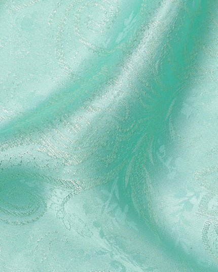 Mint Green Paisley Floral Self-Patterned Pure Silk Satin Fabric, Width 140 Cms, Made in India-D23898