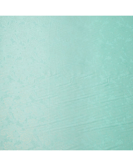 Mint Green Paisley Floral Self-Patterned Pure Silk Satin Fabric, Width 140 Cms, Made in India-D23898