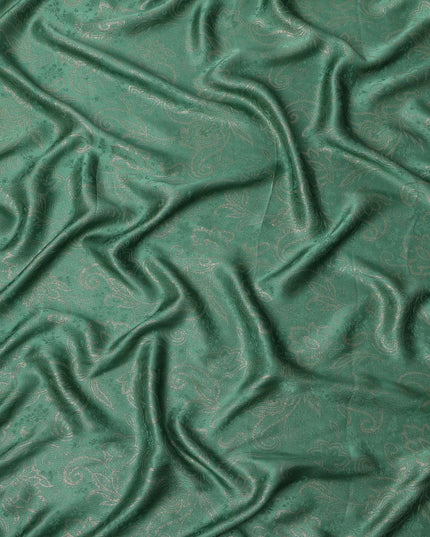 Emerald Green Paisley Floral Self-Textured Pure Silk Satin Fabric, Width 140 Cms, Made in India-D23899
