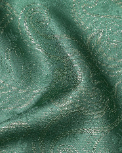 Emerald Green Paisley Floral Self-Textured Pure Silk Satin Fabric, Width 140 Cms, Made in India-D23899