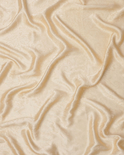Beige Cream Paisley Self-Design Pure Silk Satin Fabric, Width 140 Cms, Made in India-D23900