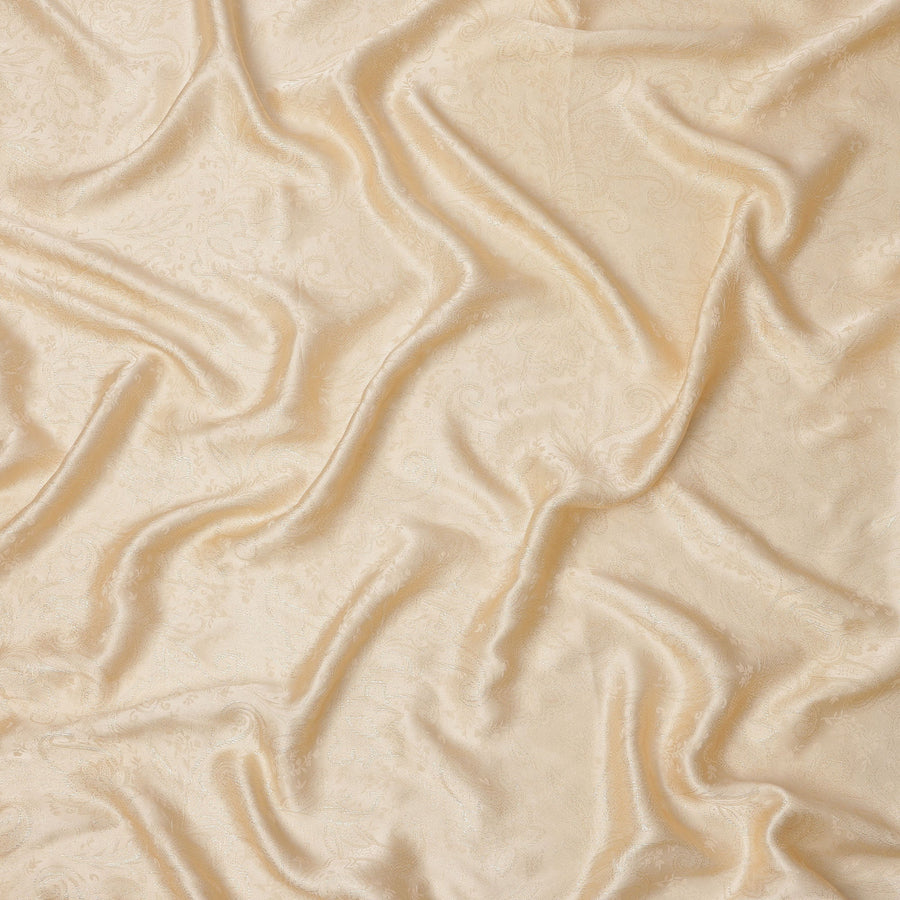 Beige Cream Paisley Self-Design Pure Silk Satin Fabric, Width 140 Cms, Made in India-D23900