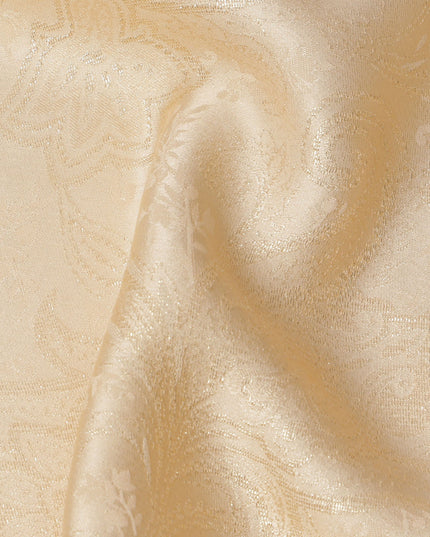 Beige Cream Paisley Self-Design Pure Silk Satin Fabric, Width 140 Cms, Made in India-D23900