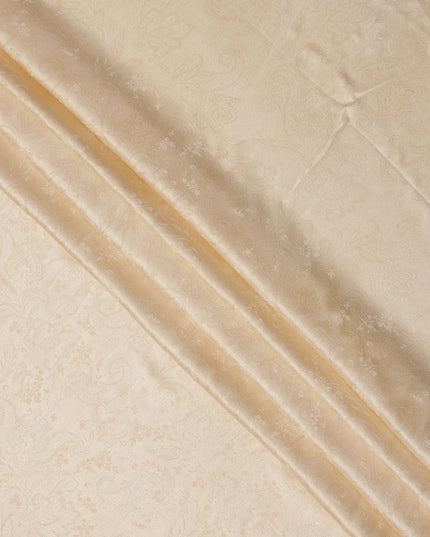 Beige Cream Paisley Self-Design Pure Silk Satin Fabric, Width 140 Cms, Made in India-D23900