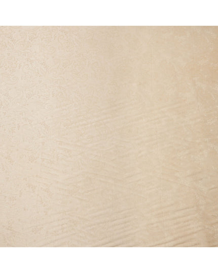 Beige Cream Paisley Self-Design Pure Silk Satin Fabric, Width 140 Cms, Made in India-D23900