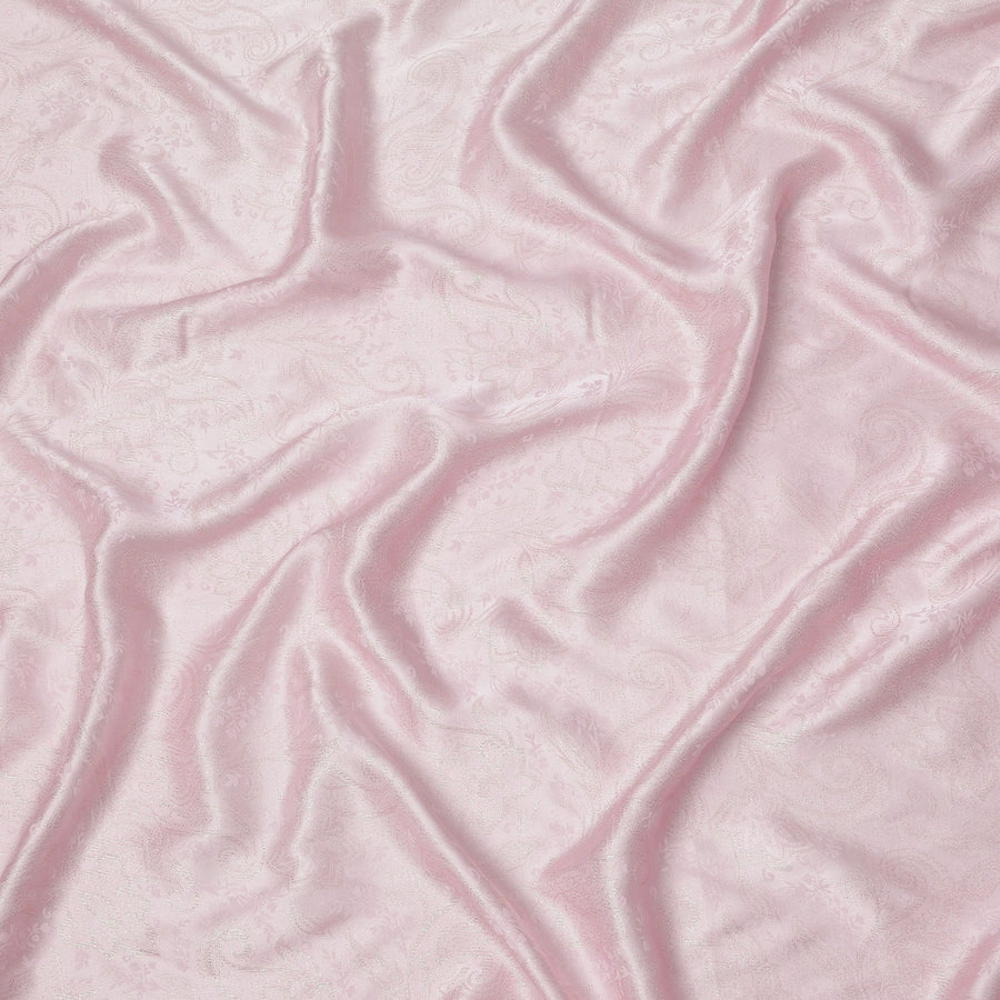 Blush Pink Paisley Self-Design Pure Silk Satin Fabric, Width 140 Cms, Made in India-D23903