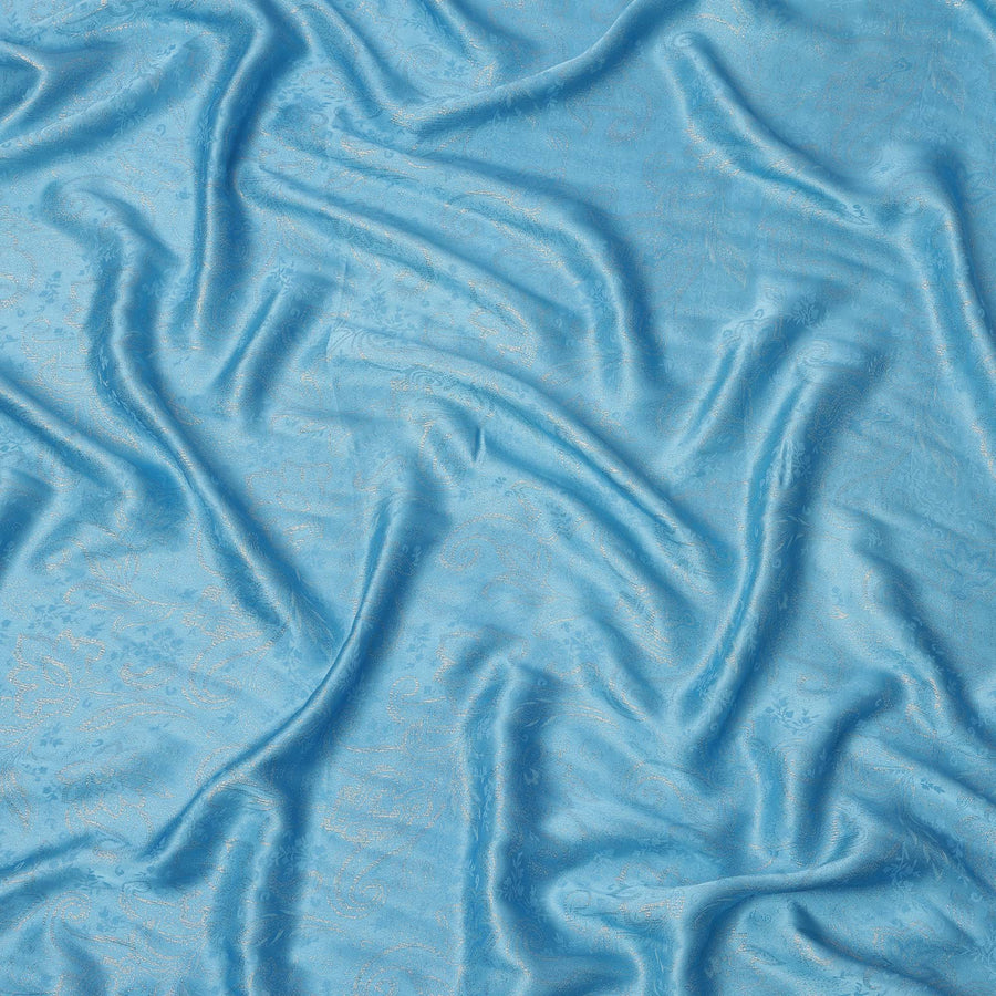Sky Blue Paisley Self-Design Pure Silk Satin Fabric, Width 140 Cms, Made in India-D23904
