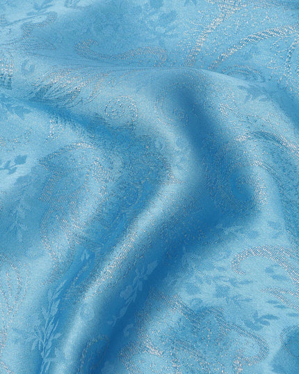 Sky Blue Paisley Self-Design Pure Silk Satin Fabric, Width 140 Cms, Made in India-D23904