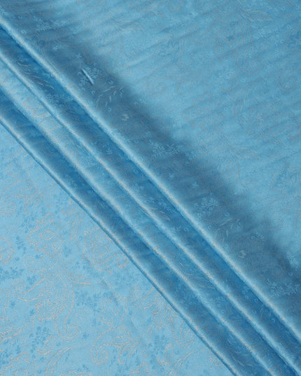 Sky Blue Paisley Self-Design Pure Silk Satin Fabric, Width 140 Cms, Made in India-D23904