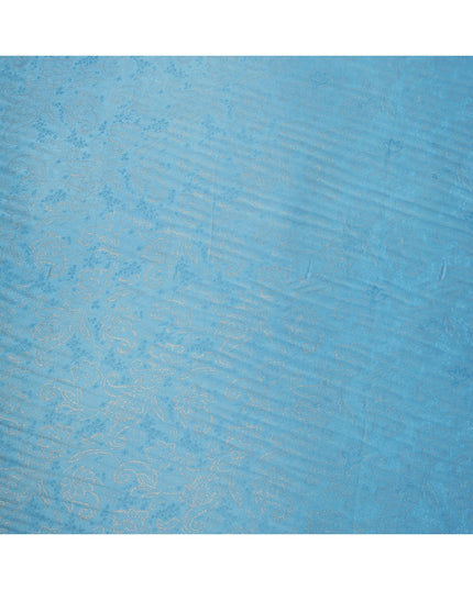 Sky Blue Paisley Self-Design Pure Silk Satin Fabric, Width 140 Cms, Made in India-D23904