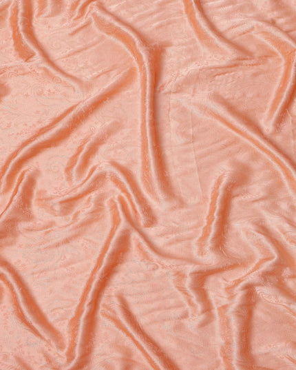 Peach Floral Paisley Self-Design Pure Silk Satin Fabric, Width 140 Cms, Made in India-D23905