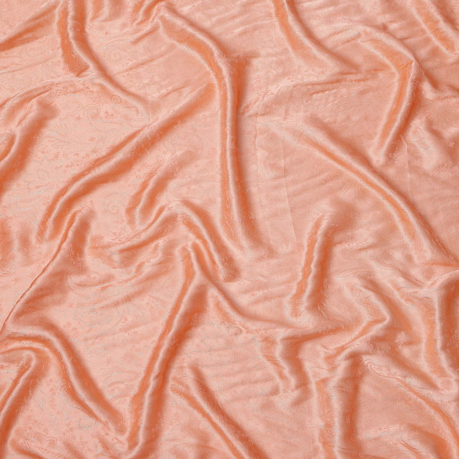 Peach Floral Paisley Self-Design Pure Silk Satin Fabric, Width 140 Cms, Made in India-D23905