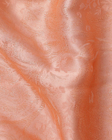 Peach Floral Paisley Self-Design Pure Silk Satin Fabric, Width 140 Cms, Made in India-D23905