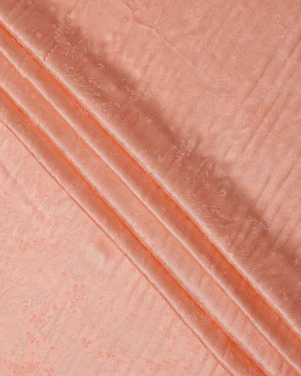 Peach Floral Paisley Self-Design Pure Silk Satin Fabric, Width 140 Cms, Made in India-D23905