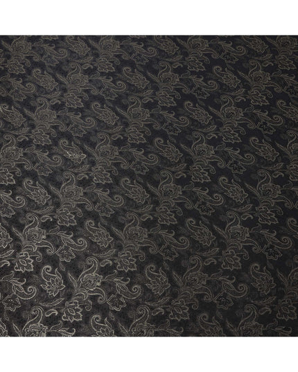 Black Floral Paisley Self-Design Pure Silk Satin Fabric, Width 140 Cms, Made in India-D23906