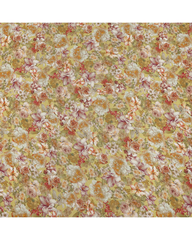 قماش كريب فيسكوز بطبعة زهور عتيقة متعدد الألوان بلون الخردل، عرض 110 سم، صنع في الهند - D23907