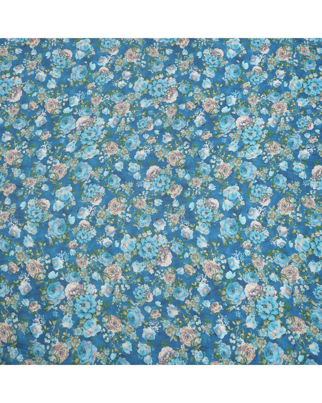 قماش كريب فيسكوز مطبوع عليه زهور وردية زرقاء، عرض 110 سم، صنع في الهند - D23908
