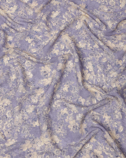 Dusty Lavender Beige Monotone Floral Printed Viscose Crepe Fabric, Width 110 Cms, Made in India-D23911