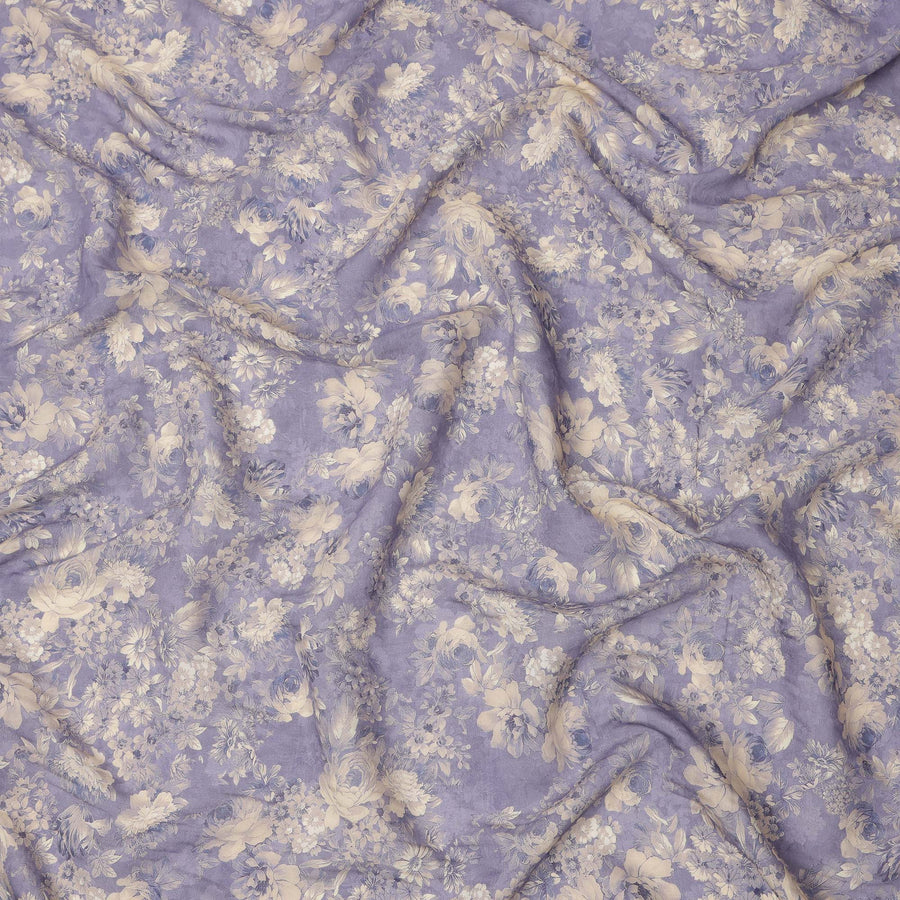 Dusty Lavender Beige Monotone Floral Printed Viscose Crepe Fabric, Width 110 Cms, Made in India-D23911