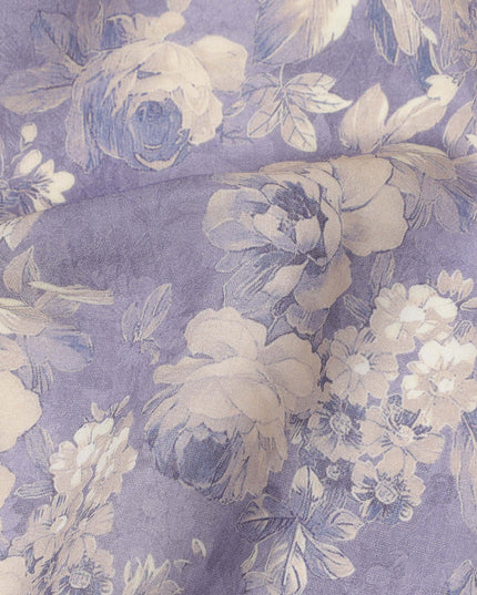 Dusty Lavender Beige Monotone Floral Printed Viscose Crepe Fabric, Width 110 Cms, Made in India-D23911
