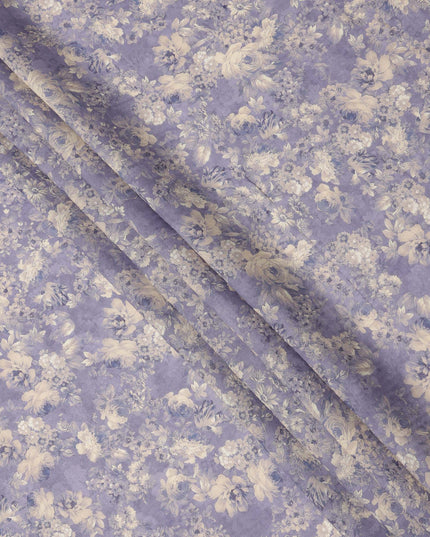 Dusty Lavender Beige Monotone Floral Printed Viscose Crepe Fabric, Width 110 Cms, Made in India-D23911
